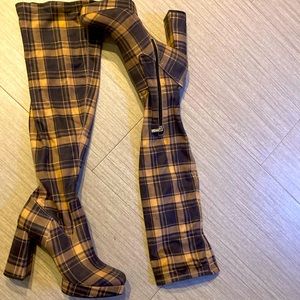 Jessica Simpson plaid platform boots